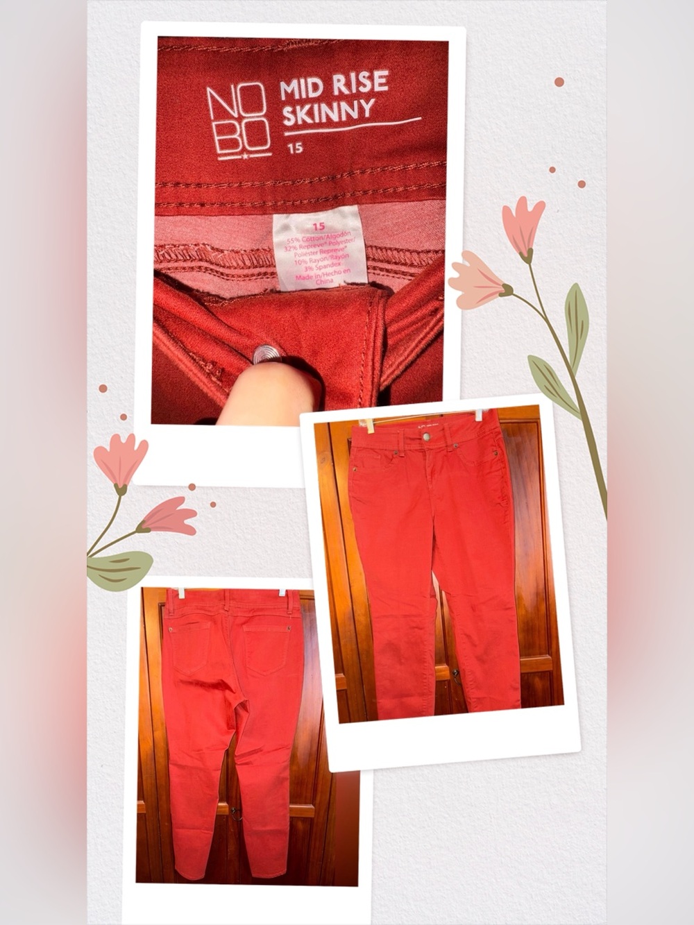 NOBO Women's Vibrant Orangish/Red Skinny Jeans 28↔️ 39↕️ #1688